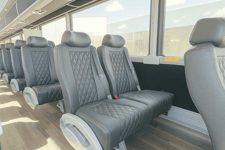 interior of Newport Beach Minibus Company charter bus