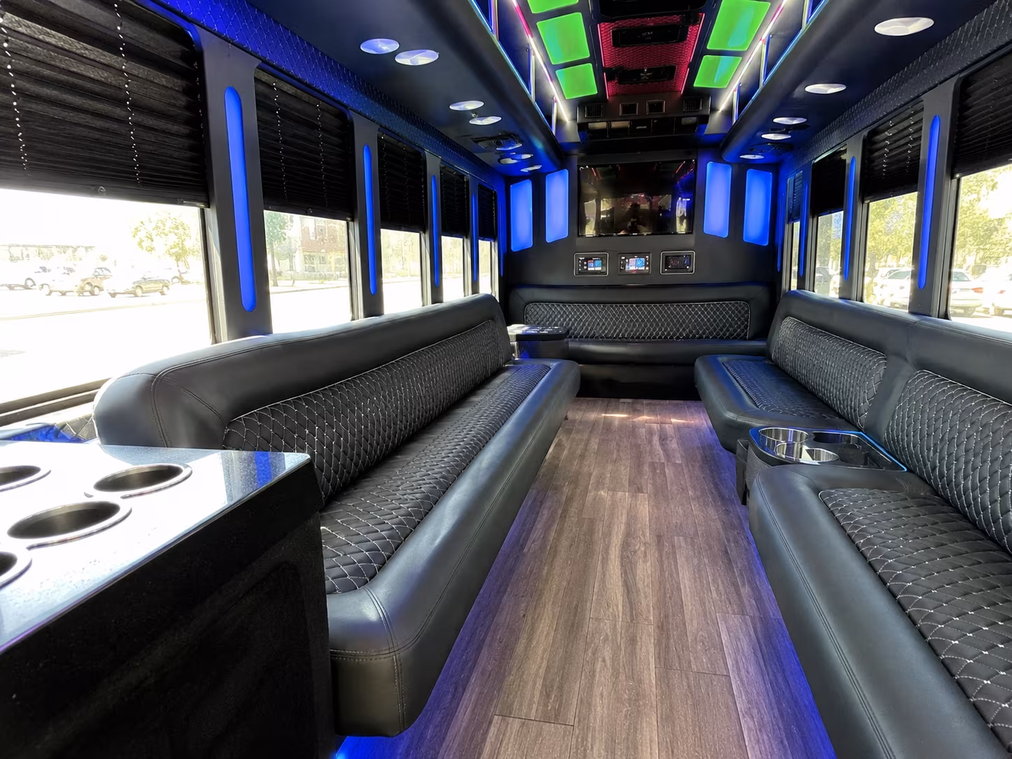 newport beach 15 passenger party bus inside