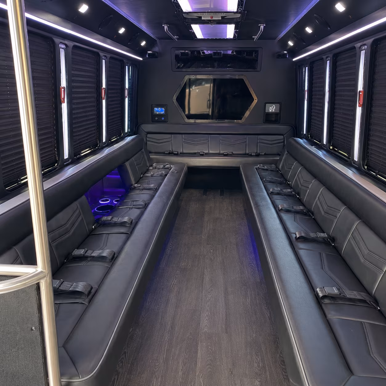 newport beach 18 passenger party bus interior