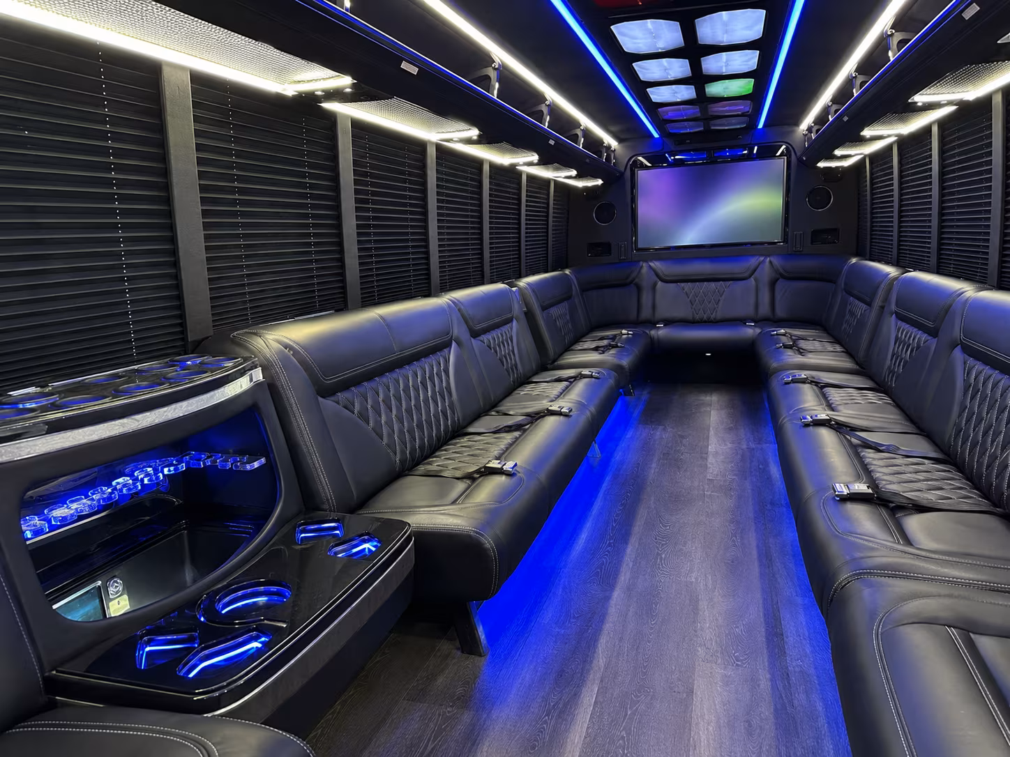 newport beach 20 passenger party bus inside