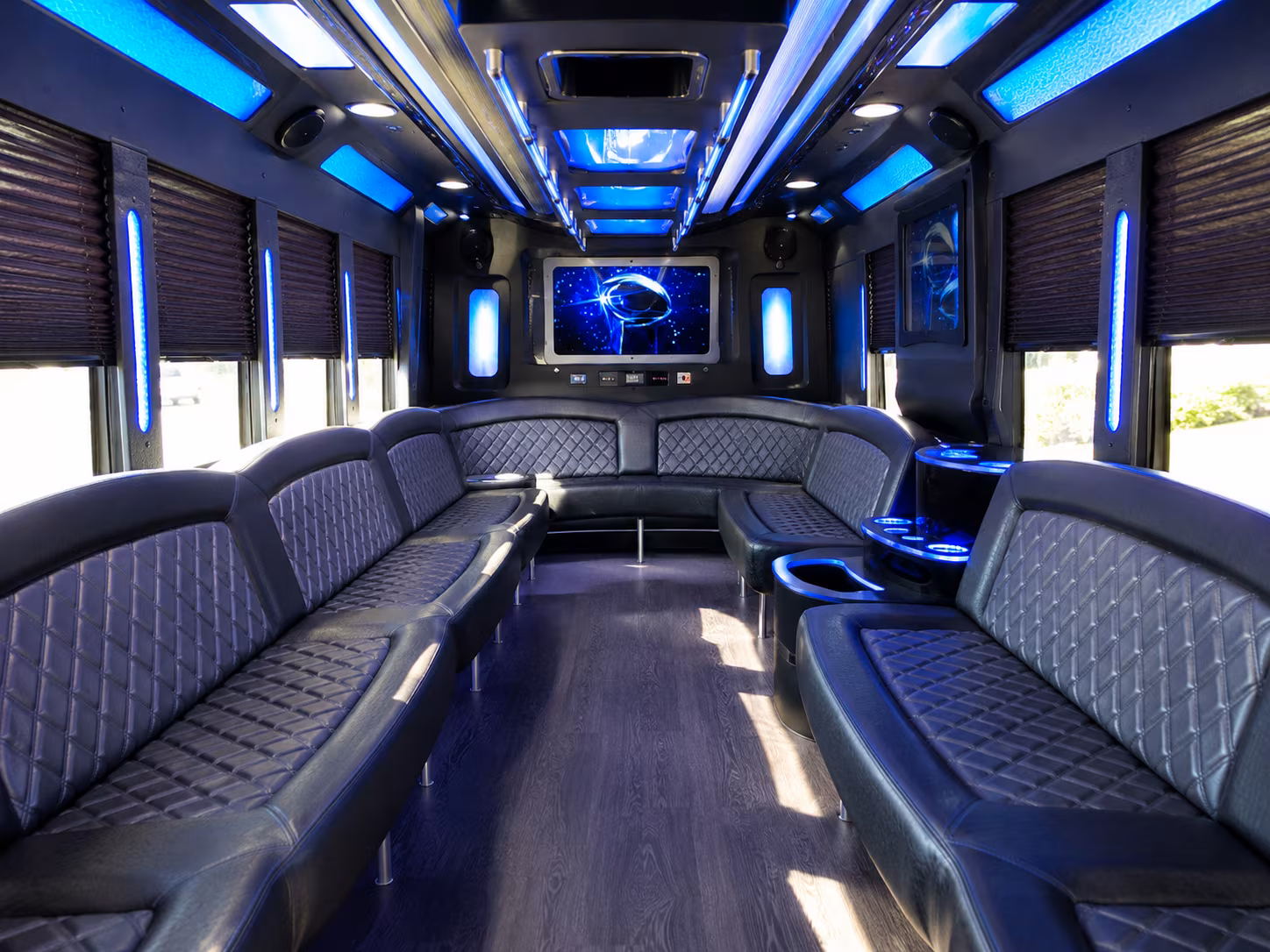 newport beach 28 passenger party bus inside