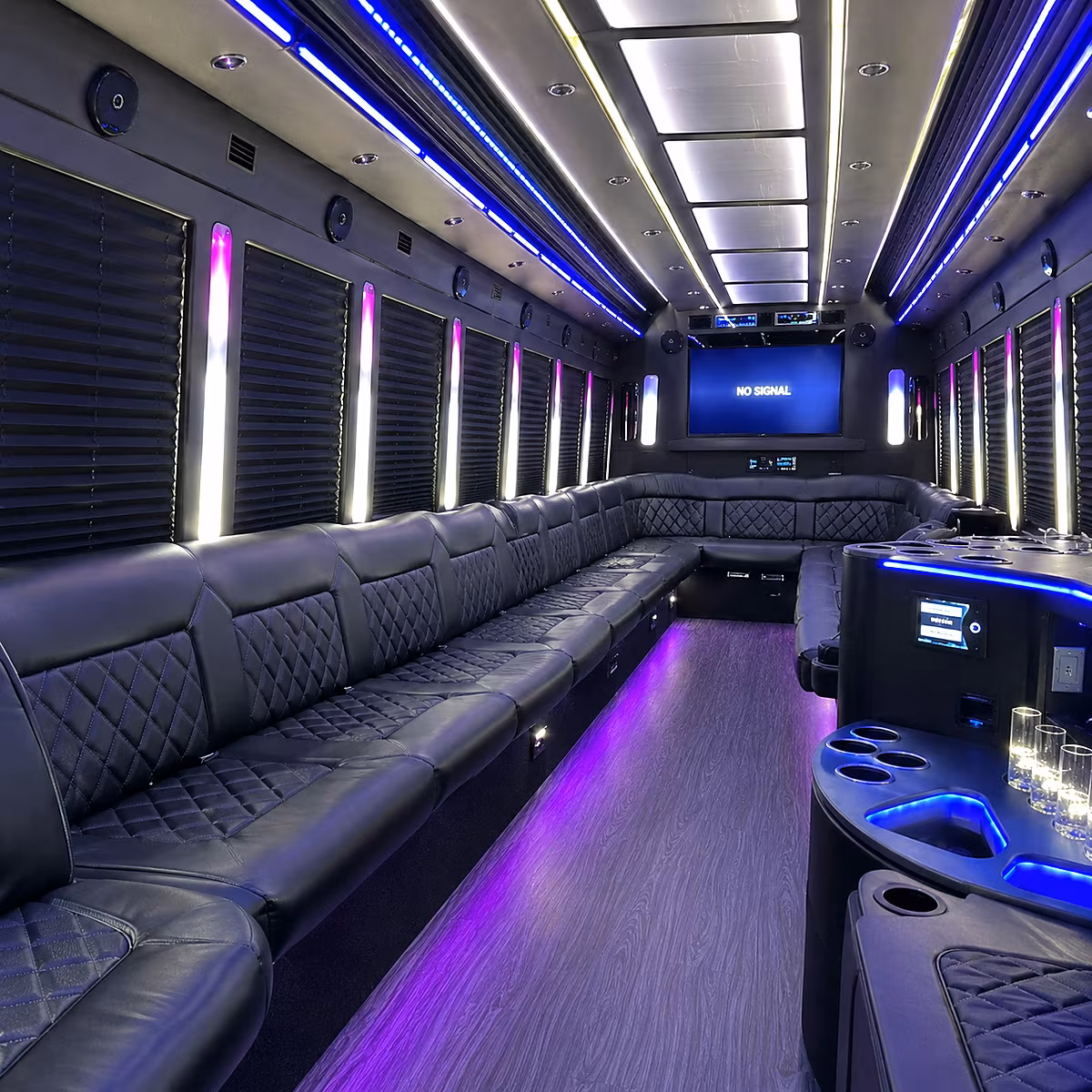 newport beach 30 passenger party bus inside