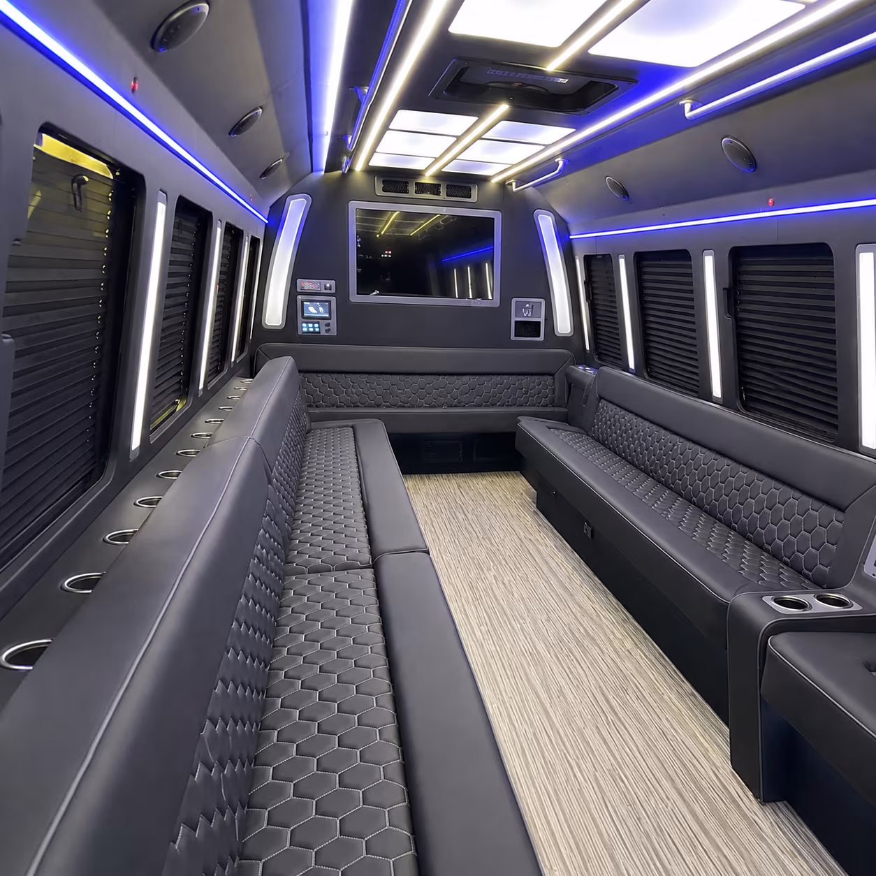 newport beach 40 passenger party bus inside