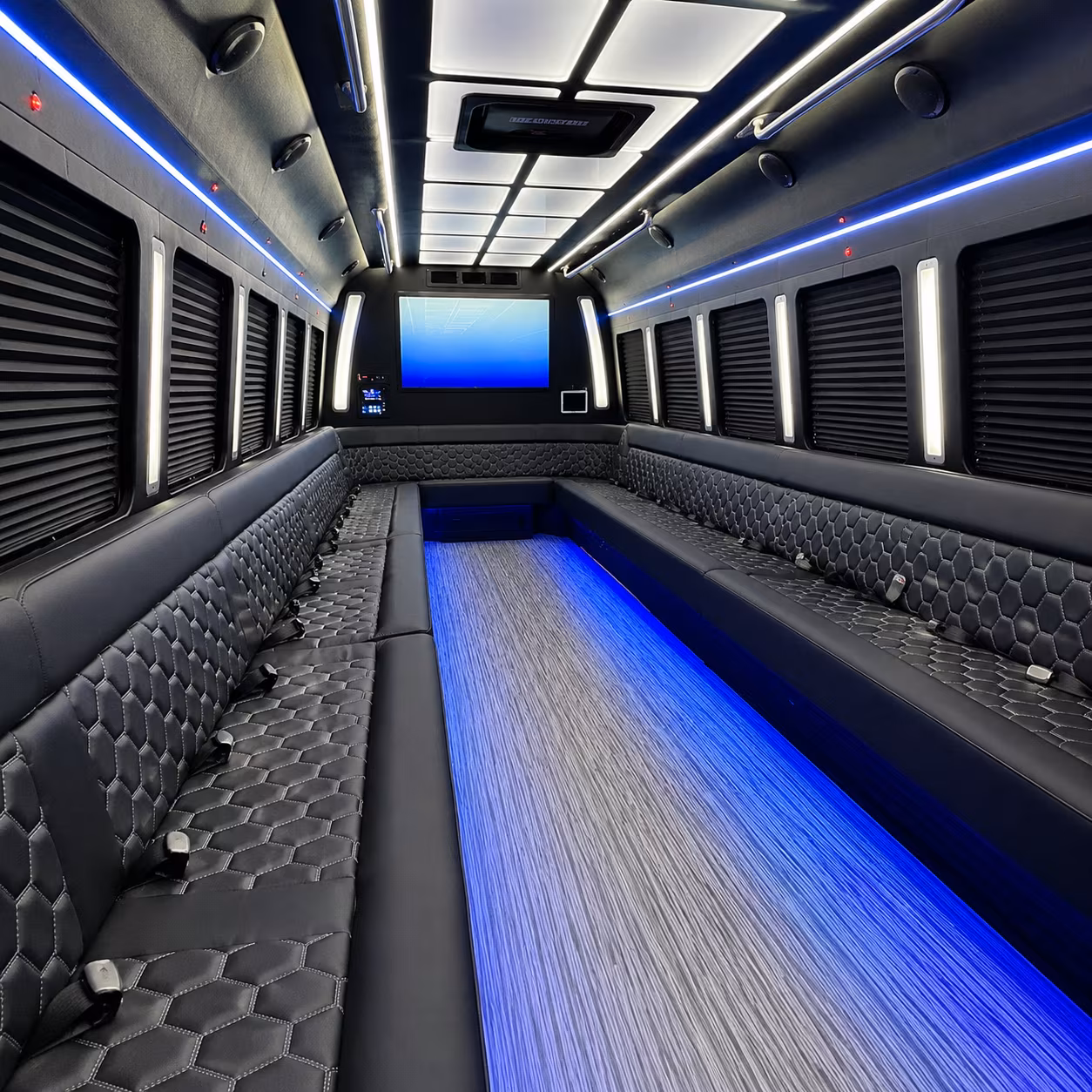 newport beach 50 passenger party bus inside