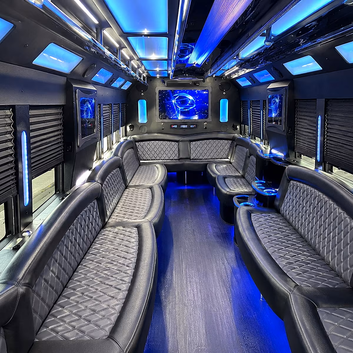 newport beach 50 passenger party bus interior